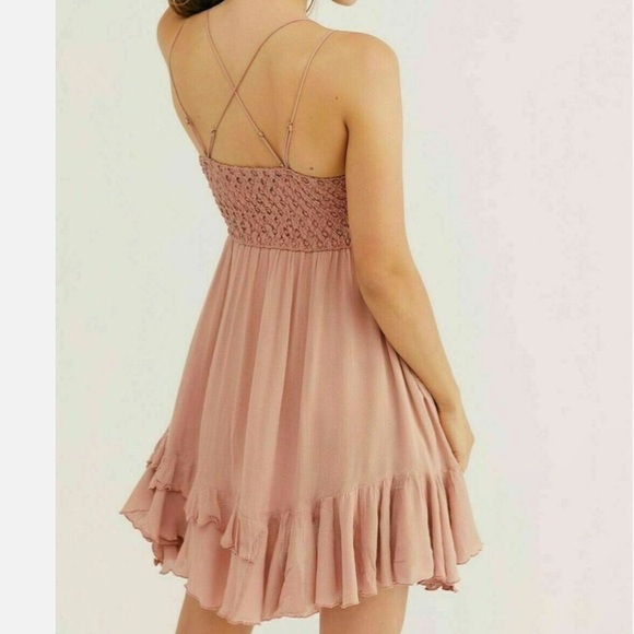 Free People Adella Lace Mini Dress size Large Pink - Picture 12 of 16